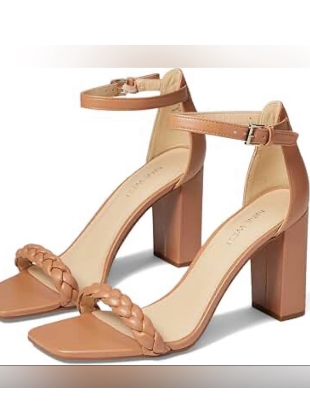 Nine West Ankle Strap Braided Block Heel Sandals - Tan